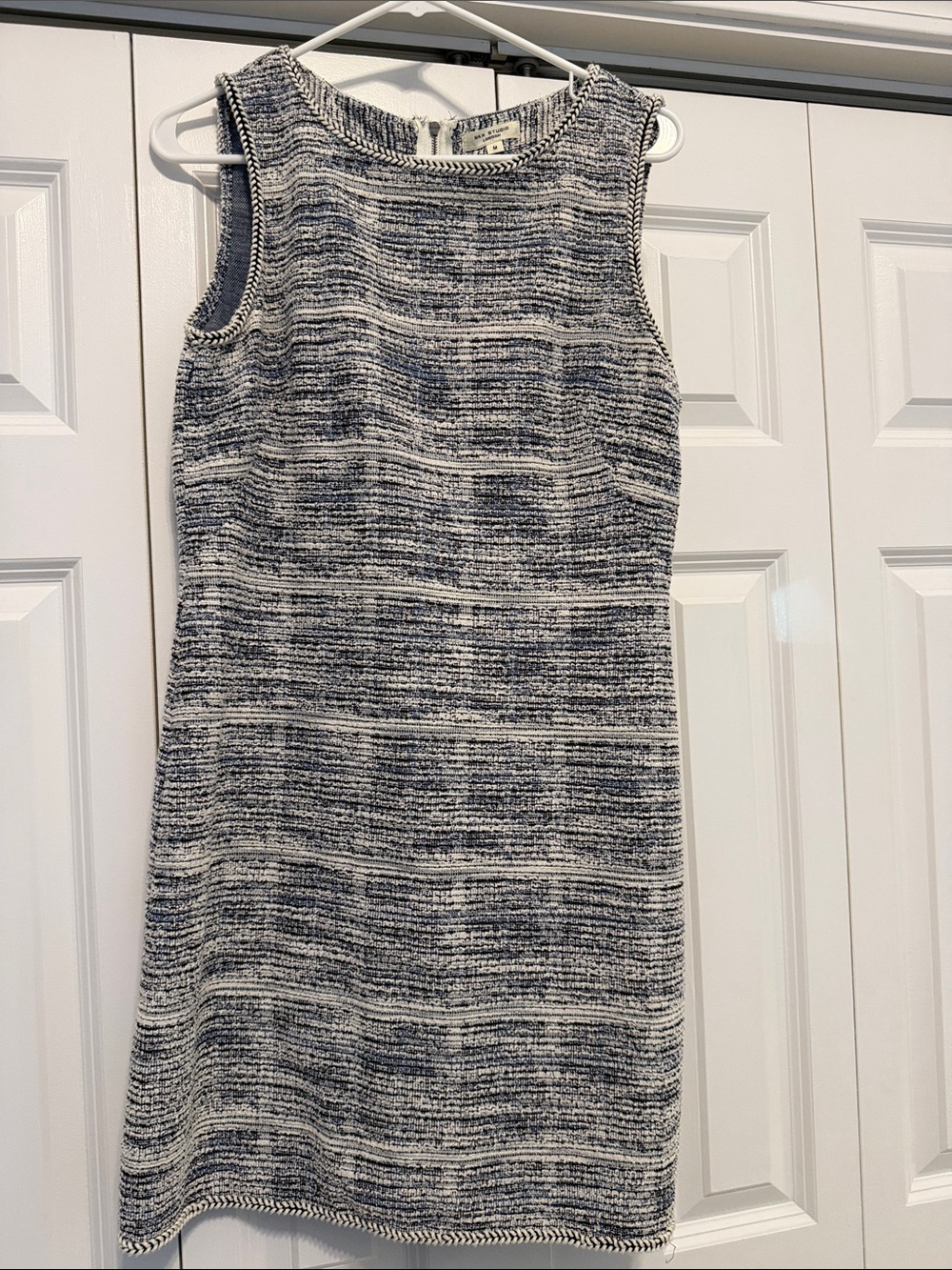 Max Studio Navy and White Tweed Midi Shift Dress